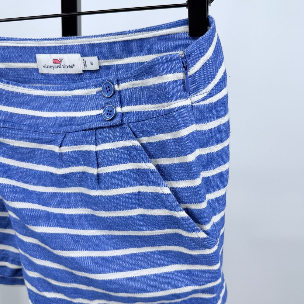 Vineyard Vines Linen Blend Shorts Size 8 Nautical Striped Pleated Preppy - Picture 4 of 8